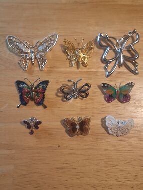 Assorted Butterfly Brooch Pin Lot - Gold, Silver, Multicolor